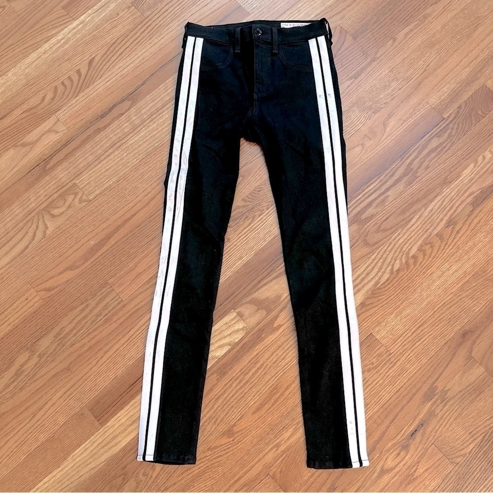 rag & bone Black Skinny Jeans with White Lycra Side Stripes size 26